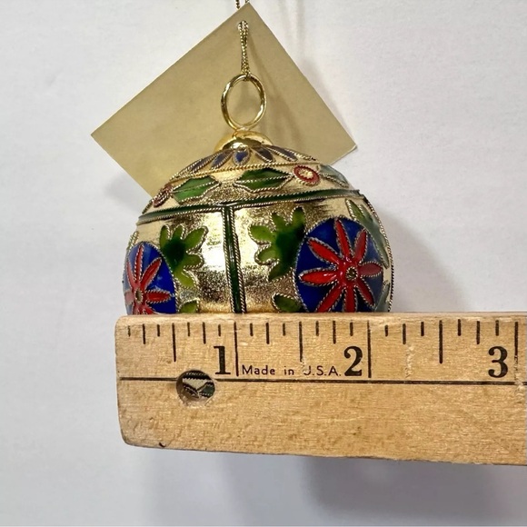 Cloisonné Enamel Ornament Gold Plate Red Blue Green Flower & Holly Artisan Made - Picture 11 of 13